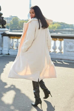 Cream Super Cosy Longline Borg Coat -Sosandar Fashion Store web 25 a21ow001nl a21fw042bk 186 2
