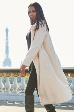 Cream Super Cosy Longline Borg Coat -Sosandar Fashion Store web 25 a21ow001nl a21fw042bk 200 2