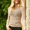 Rose Gold Metallic Open Knit Jumper -Sosandar Fashion Store web 34 s21tk106mc 075
