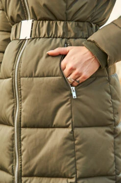 Khaki Faux Fur Trim Luxe Longline Padded Coat -Sosandar Fashion Store web 38 s20ow009gn 177