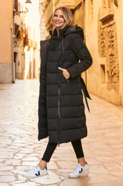 Black Longline Padded Coat With Removable Hood -Sosandar Fashion Store web 60 a21ow011 038