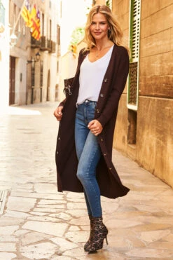 Chocolate Brown Longline Button Front Cardigan 15 Chocolate Brown Longline Button Front Cardigan -Sosandar Fashion Store web 76 a21tw025 s20bd002be 053