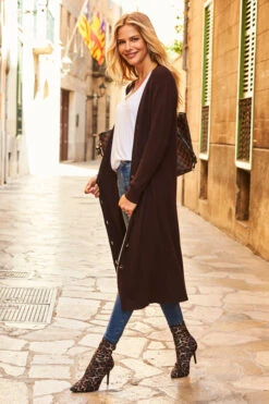 Chocolate Brown Longline Button Front Cardigan 14 Chocolate Brown Longline Button Front Cardigan -Sosandar Fashion Store web 76 a21tw025 s20bd002be 056