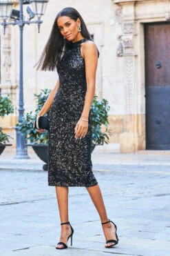 Black Sequin Halter Neck WOW Dress 12 Black Sequin Halter Neck WOW Dress -Sosandar Fashion Store web 80 a21dw013 0822 1