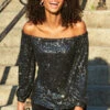 Black Sequin Luxe Bardot Top 1 Black Sequin Luxe Bardot Top -Sosandar Fashion Store web 9 a21tw005 a20bd008bk 120