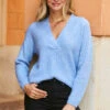 Powder Blue Super Soft V Neck Ribbed Jumper -Sosandar Fashion Store web a21ow025 s21tk302be blue shirt 001