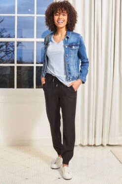 Black Luxe Silver Trim Woven Joggers