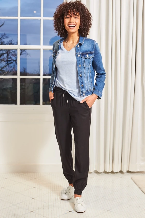 Black Luxe Silver Trim Woven Joggers 3 Black Luxe Silver Trim Woven Joggers