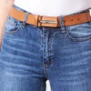 Tan Leather Waist Belt With Gold Clasp -Sosandar Fashion Store web d2s11 s21tk108gy a19bd004io 171 1