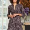 Charcoal Grey Animal Print Fluted Sleeve Shift Dress -Sosandar Fashion Store web d2s6 s21dw024 037