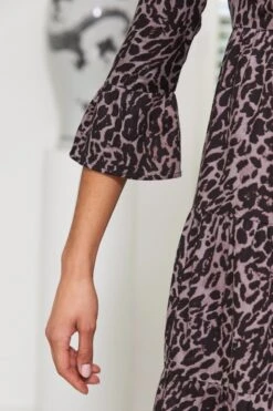 Charcoal Grey Animal Print Fluted Sleeve Shift Dress 14 Charcoal Grey Animal Print Fluted Sleeve Shift Dress -Sosandar Fashion Store web d2s6 s21dw024 048