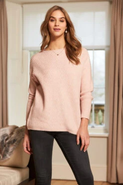 Blush Pink Super Soft Chevron Detail Jumper -Sosandar Fashion Store web s24 s21tk105pk 018