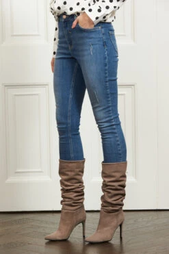 Belle Taupe Suede Heeled Slouch High Leg Boot -Sosandar Fashion Store web s53 aw19fw22bn00003 048