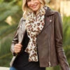 Cream & Brown Animal Print Scarf -Sosandar Fashion Store web scarves 042