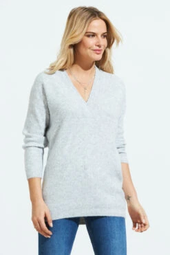 Grey Super Soft V Neck Ribbed Jumper 9 Grey Super Soft V Neck Ribbed Jumper -Sosandar Fashion Store web shot 23 s21tk302gy002m 013