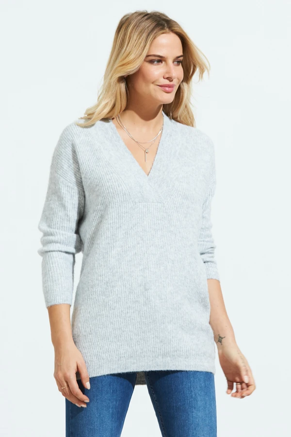 Grey Super Soft V Neck Ribbed Jumper 4 Grey Super Soft V Neck Ribbed Jumper - Image 2