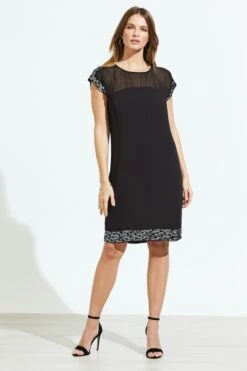 Black Metallic Embellished Sheer Top Shift Dress -Sosandar Fashion Store web shot 37 a20dw107 029