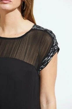 Black Metallic Embellished Sheer Top Shift Dress -Sosandar Fashion Store web shot 37 a20dw107 035