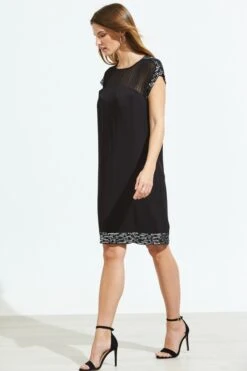 Black Metallic Embellished Sheer Top Shift Dress -Sosandar Fashion Store web shot 37 a20dw107 065