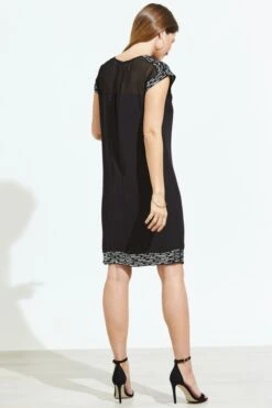 Black Metallic Embellished Sheer Top Shift Dress -Sosandar Fashion Store web shot 37 a20dw107 092