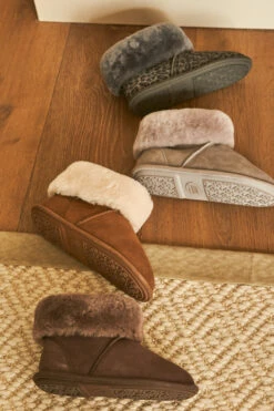 Just Sheepskin Tan Suede Slipper Booties -Sosandar Fashion Store web slippers 107 3