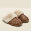 Leopard Print Suede Mule Slippers With Faux Fur Lining