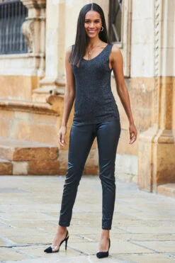 Pewter Metallic Super Sparkly Vest Top -Sosandar Fashion Store web twinset 133