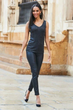 Pewter Metallic Super Sparkly Vest Top -Sosandar Fashion Store web twinset 140