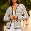 Navy Blue & White Stripe Zip Detail Cardigan