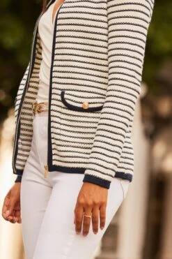 Navy Blue & White Stripe Zip Detail Cardigan 10 Navy Blue & White Stripe Zip Detail Cardigan -Sosandar Fashion Store web2 2304 01 s23tk942bewe01 01 244