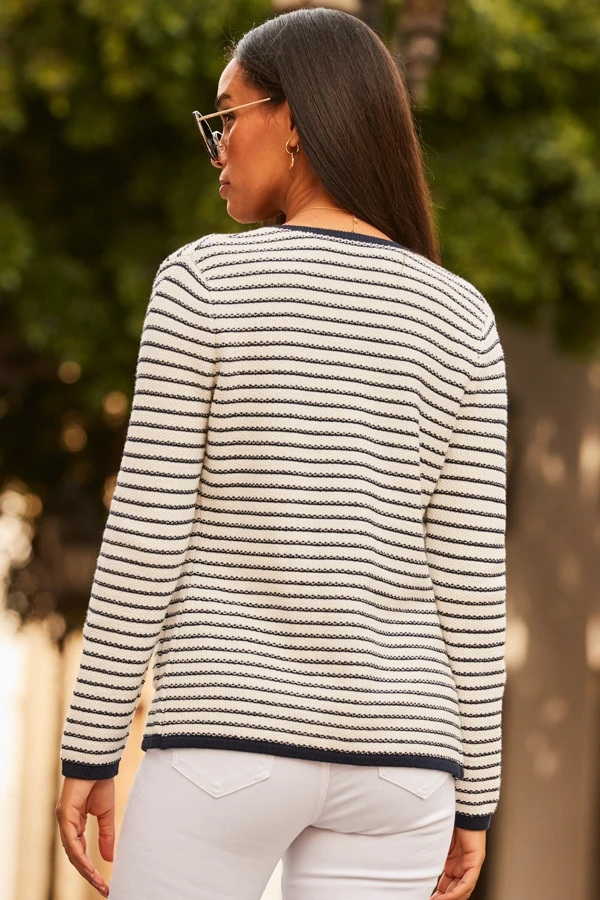 Navy Blue & White Stripe Zip Detail Cardigan 5 Navy Blue & White Stripe Zip Detail Cardigan - Image 3