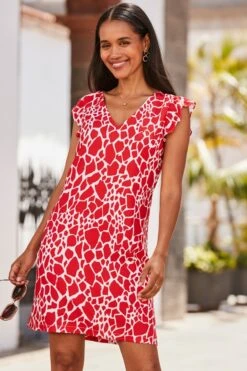 Red & White Morocco Print Flutter Sleeve Shift Dress -Sosandar Fashion Store web2 2304 103 s23dw156rdan01 103 120