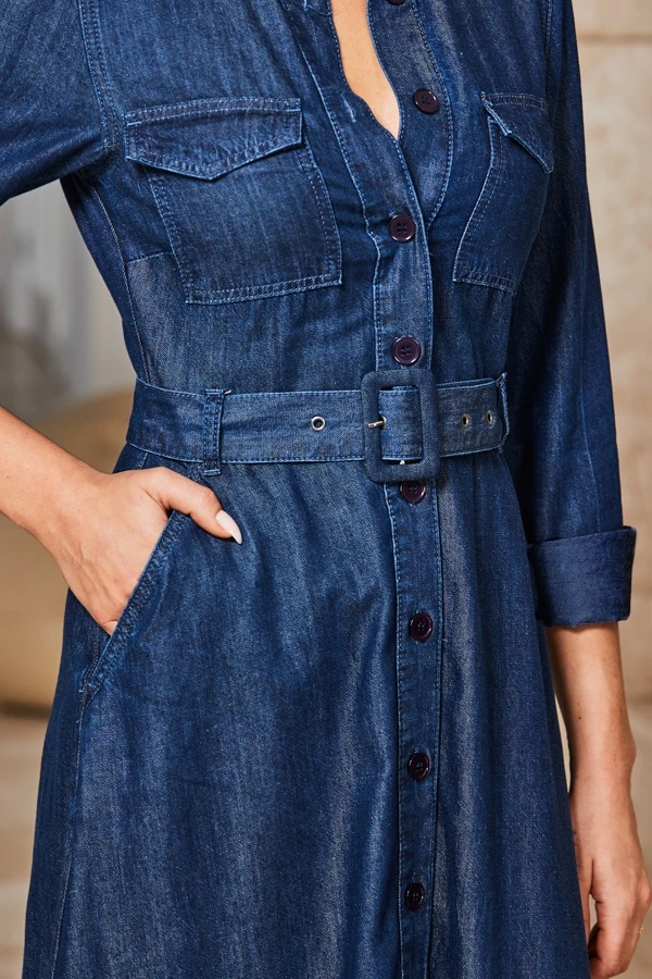 Indigo Blue Denim Fit & Flare Midi Shirt Dress 7 Indigo Blue Denim Fit & Flare Midi Shirt Dress - Image 5