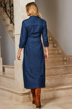 Indigo Blue Denim Fit & Flare Midi Shirt Dress 13 Indigo Blue Denim Fit & Flare Midi Shirt Dress -Sosandar Fashion Store web 02 s23dd003io005w 096