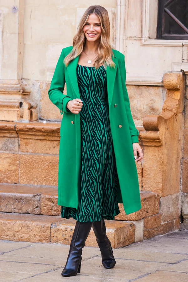 Green Animal Print Square Neck Jersey Midi Dress 6 Green Animal Print Square Neck Jersey Midi Dress - Image 4