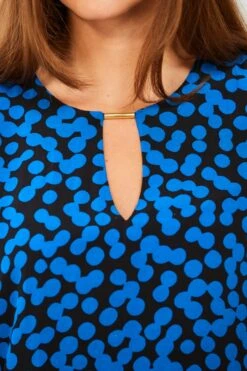 Blue & Black Spot Print Tab Detail Shift Dress -Sosandar Fashion Store web 04 s23dj003pimm01 117