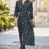 Black & Blue Ditsy Floral Print Midi Shirt Dress 1 Black & Blue Ditsy Floral Print Midi Shirt Dress -Sosandar Fashion Store web 06 s22dw089blfl 040