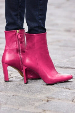 Riley Hot Pink Leather Slim Heel Ankle Boot -Sosandar Fashion Store web 07 aod005bk0001 stj06be0007 afw07be0001 364 hot pink rt