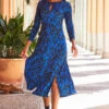 Blue & Black Floral Print Keyhole Detail Midi Jersey Dress -Sosandar Fashion Store web 09 s22dj034blfl01 032