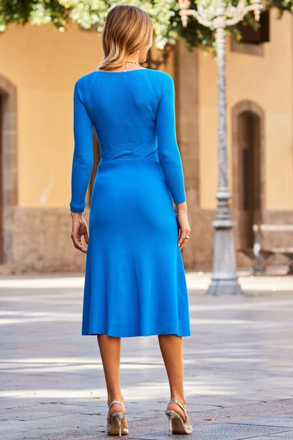 Cobalt Blue Twist Detail Fit & Flare Knitted Dress 5 Cobalt Blue Twist Detail Fit & Flare Knitted Dress - Image 3