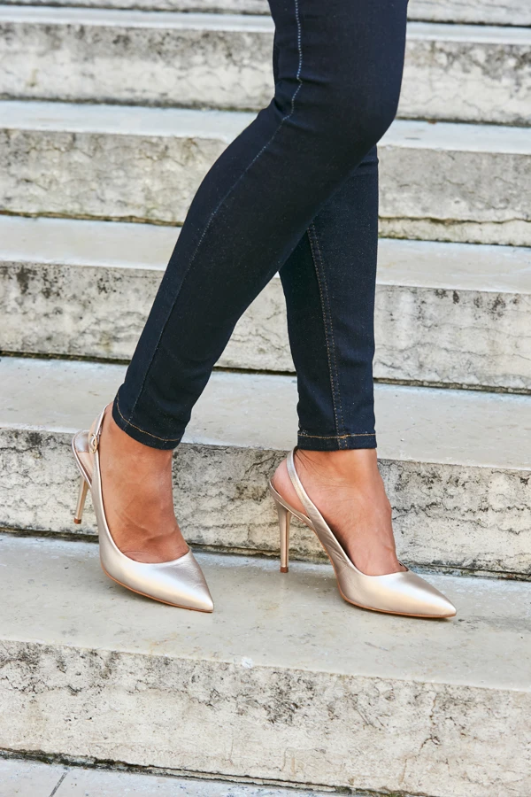 Sierra Champagne Gold Leather Slingback Court Shoe 6 Sierra Champagne Gold Leather Slingback Court Shoe - Image 4