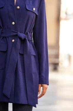 Navy Blue Belted Coat With Gold Button Detail 14 Navy Blue Belted Coat With Gold Button Detail -Sosandar Fashion Store web 101 s23ow068be0005 192