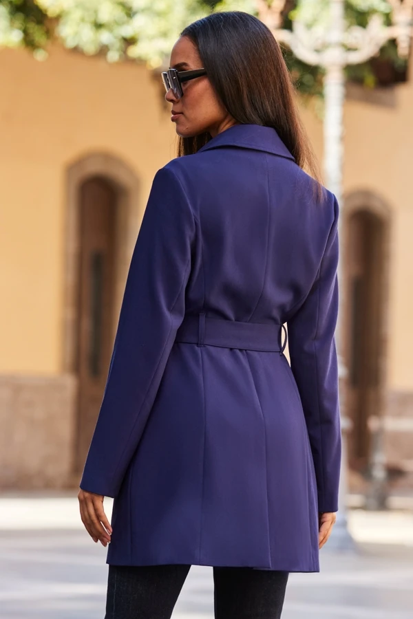 Navy Blue Belted Coat With Gold Button Detail 6 Navy Blue Belted Coat With Gold Button Detail - Image 4