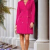 Pink Double Breasted Blazer Dress -Sosandar Fashion Store web 105 a22dw062pk001 080 hot pink rt