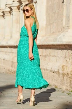 Green & White Spot Print Keyhole Detail Midi Dress 9 Green & White Spot Print Keyhole Detail Midi Dress -Sosandar Fashion Store web 108 s22dw132grsp01 211