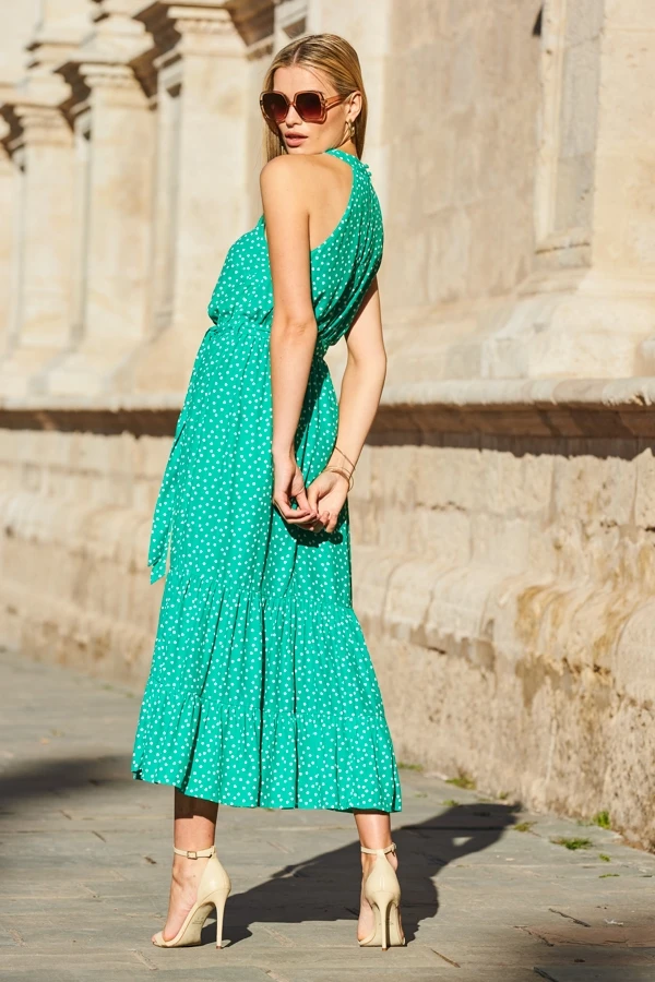 Green & White Spot Print Keyhole Detail Midi Dress 6 Green & White Spot Print Keyhole Detail Midi Dress - Image 4