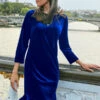 Sapphire Blue Velvet Ruffle Hem Shift Dress -Sosandar Fashion Store web 10 a21dv004 089 2 blue rt