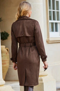 Chocolate Faux Suede Belted Trench Coat 9 Chocolate Faux Suede Belted Trench Coat -Sosandar Fashion Store web 10 a23tk654nl0006 a20bp009pt0004 s23op007pt0004 281