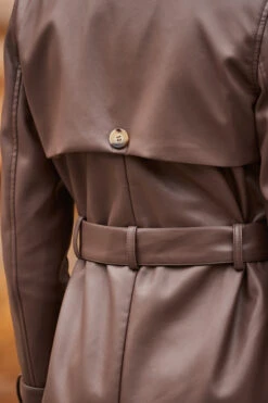 Mocha Brown Faux Leather Belted Trench Coat 21 Mocha Brown Faux Leather Belted Trench Coat -Sosandar Fashion Store web 10 aop007be0040 a19tk090bk0001 360