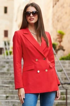 Red Tuxedo Blazer Jacket With Gold Buttons 12 Red Tuxedo Blazer Jacket With Gold Buttons -Sosandar Fashion Store web 10 s22ow033rd0001 183 rt